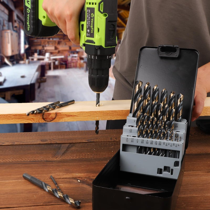 Yougfin 29 Pieces Drill Bit Set for Hardened Steel  High Speed Steel Carbide Drill Bits with Black & Gold Finish  Metal Drill Bits Sets with Index Case for Wood  Stainless  Plastic  1/16""-1/2"" - Image 2